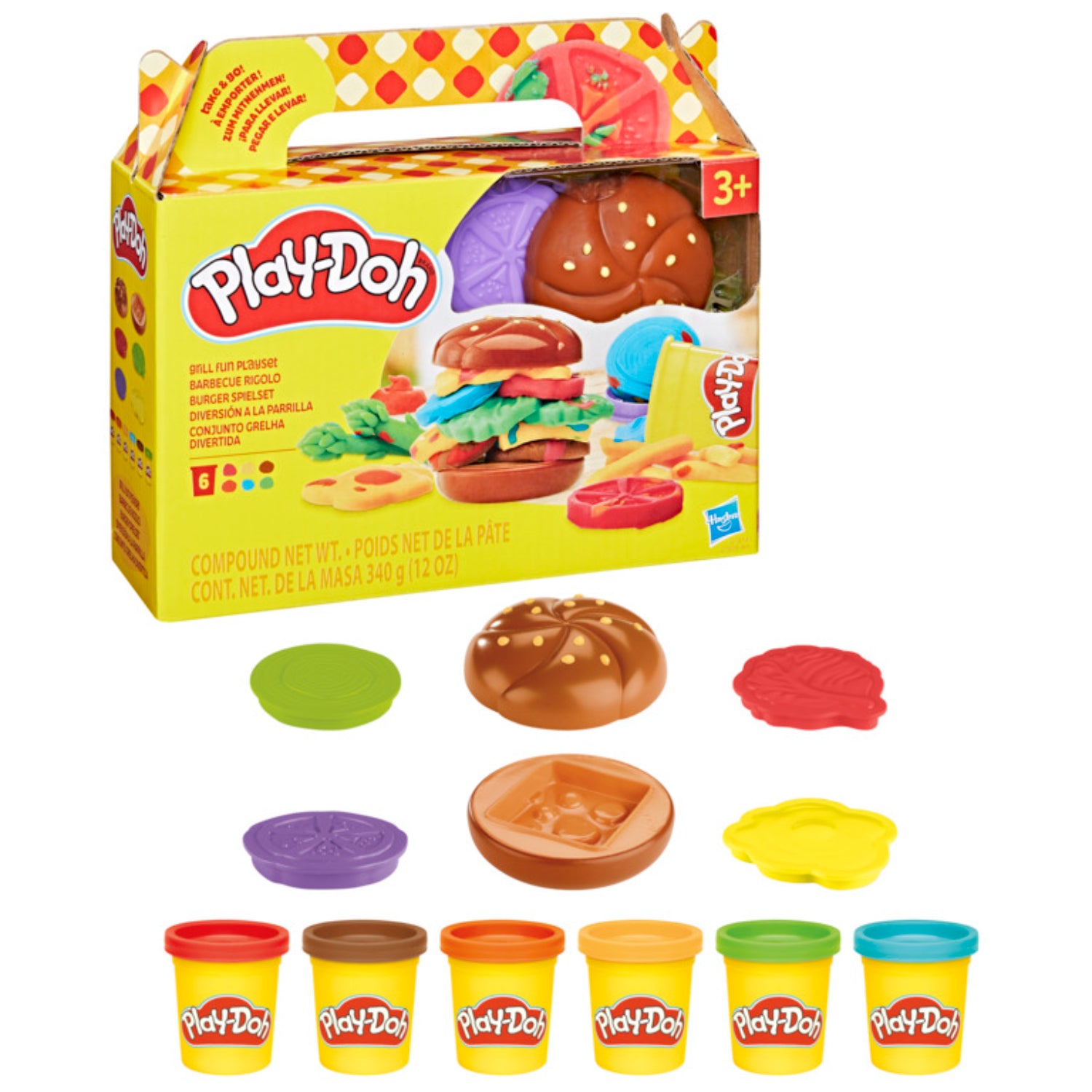 Juego de masa Play-Doh con colores vibrantes y moldes en vista frontal